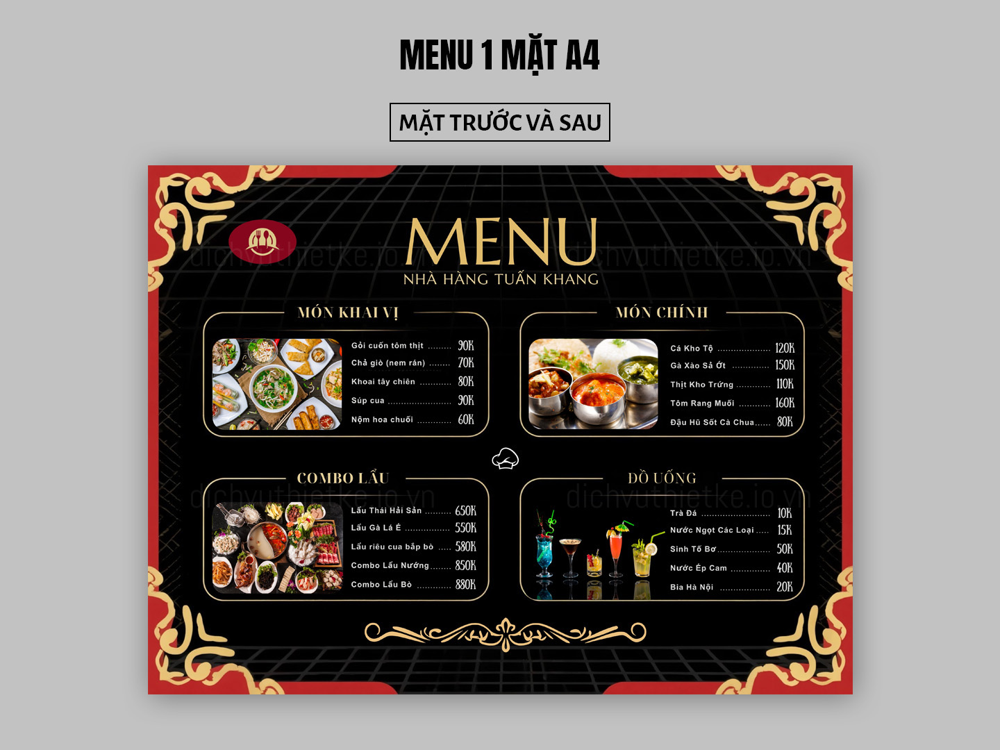 Menu 1 mặt A4